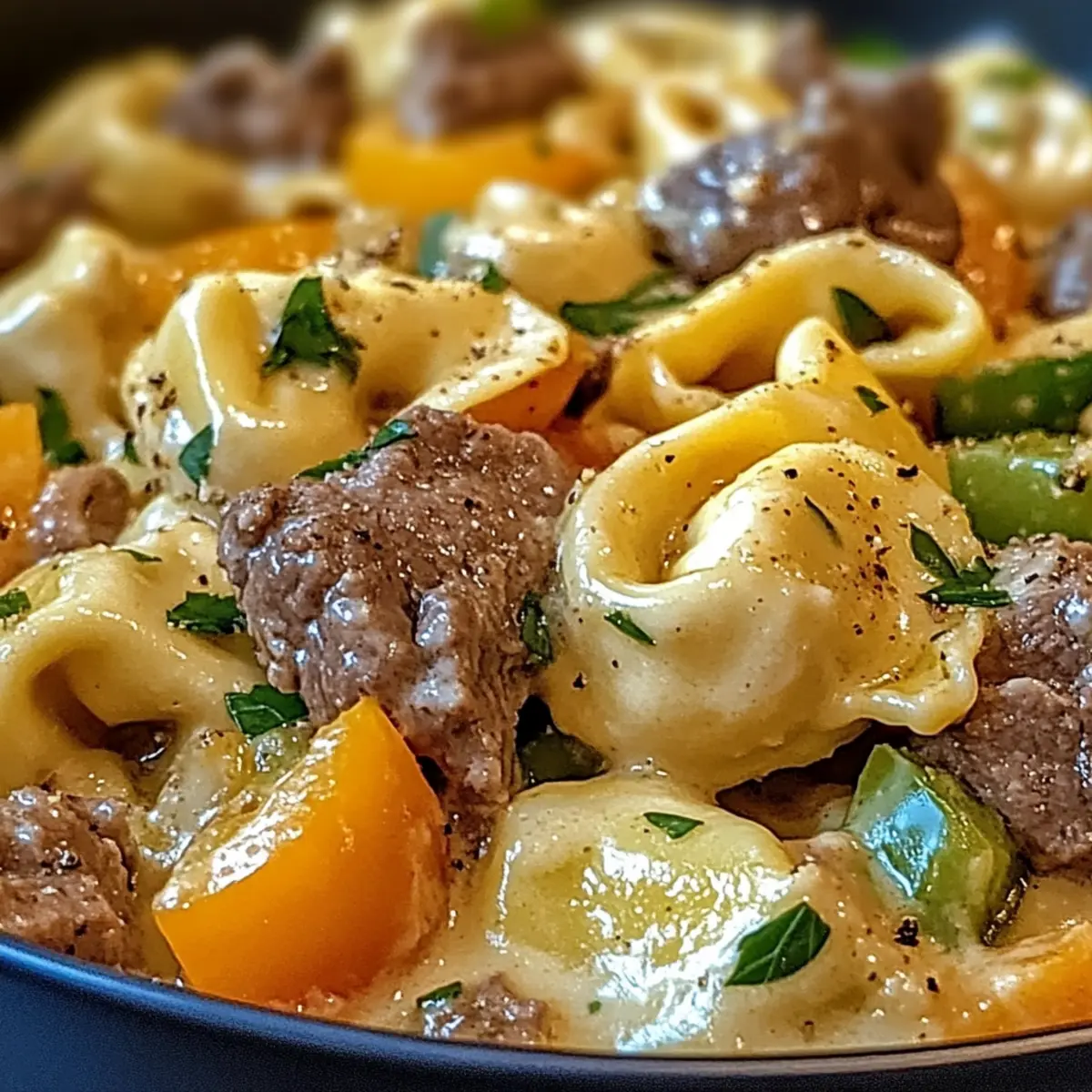 Cremige Rindfleisch- und Gemüse-Tortellini
