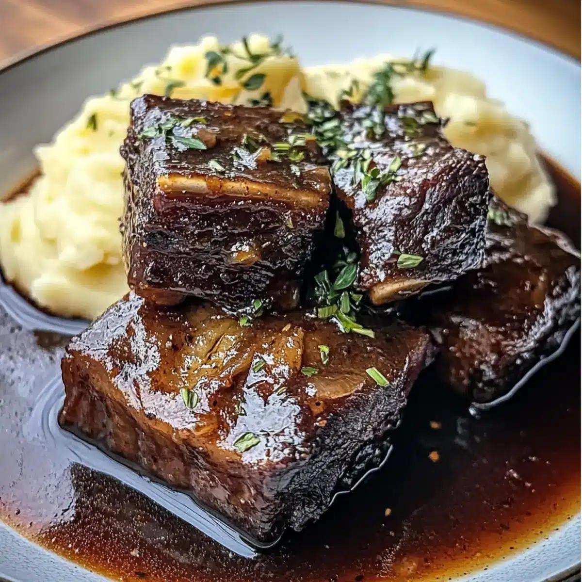 Zart geschmorte Rinderbrust mit Knoblauchpüree