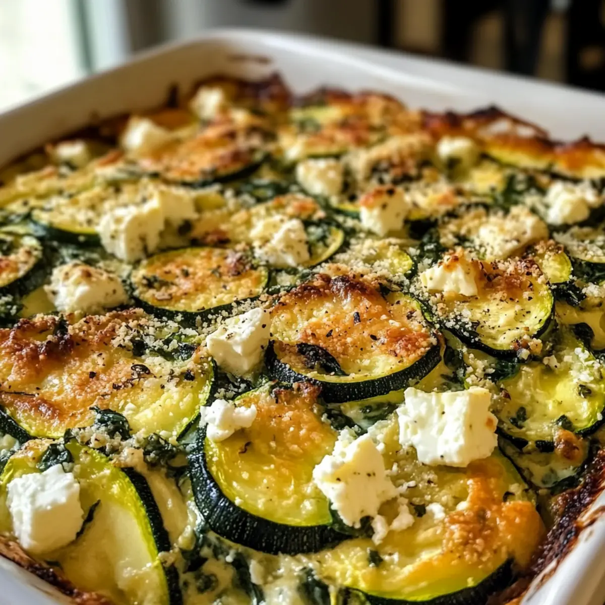 Überbackene Zucchini, Spinat und Feta Auflauf