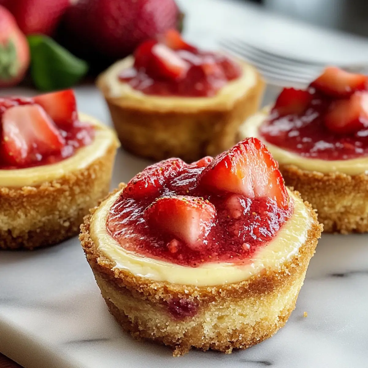 Einfache Erdbeer-Rhabarber Mini-Käsekuchen