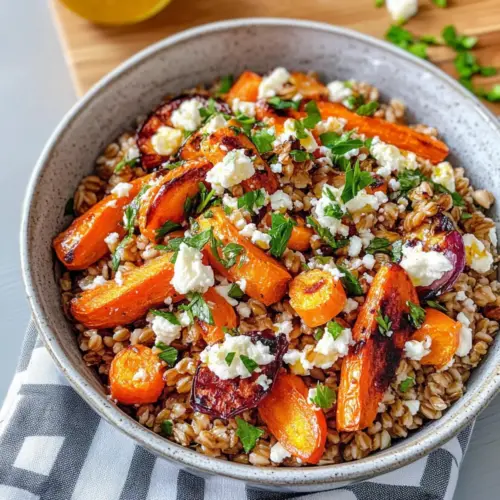Farro-Bowl mit gerösteten Karotten und Feta