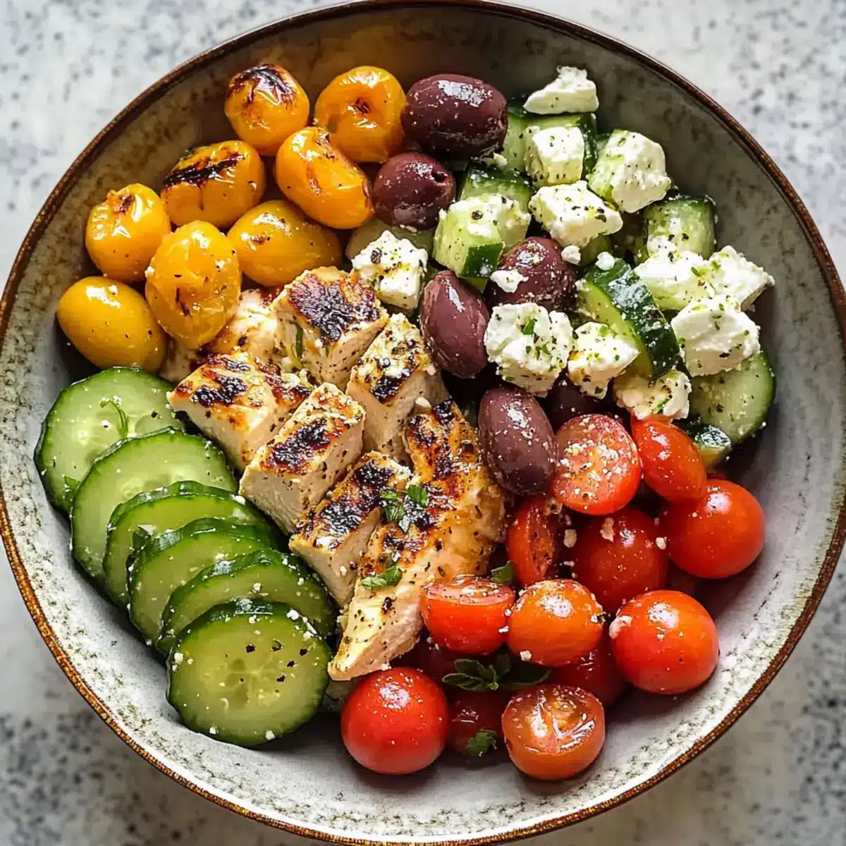 Mittelmeer-Hühnchen- und Gurkensalat