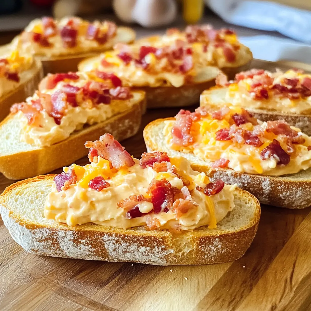 Pimento-Käse und Speck-Crostini