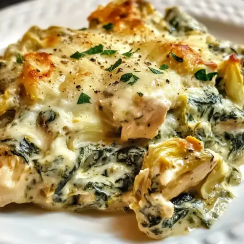 Spinat und Artischocken Hähnchen Auflauf