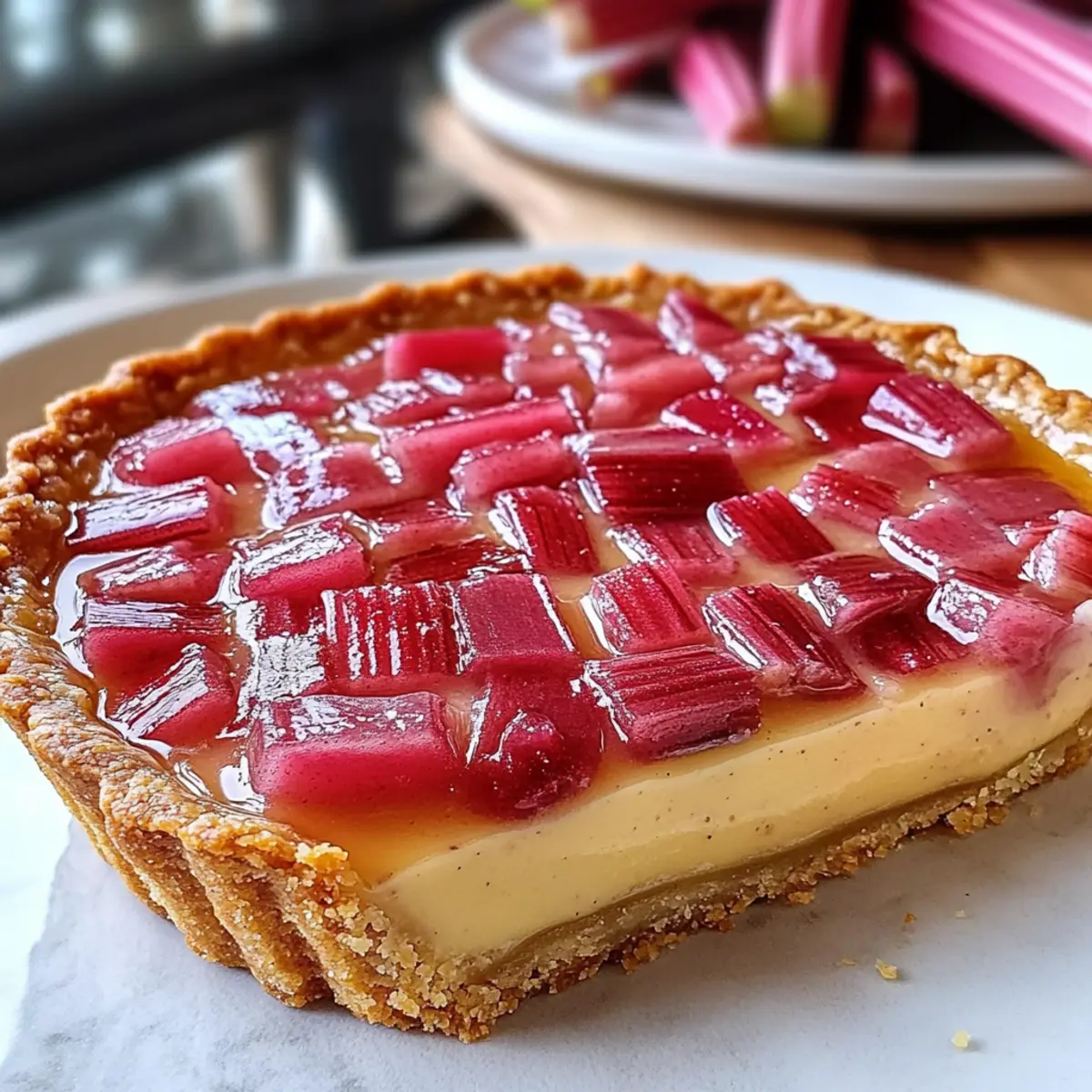 Süßer Rhabarberpuddingkuchen Einfaches Rezept