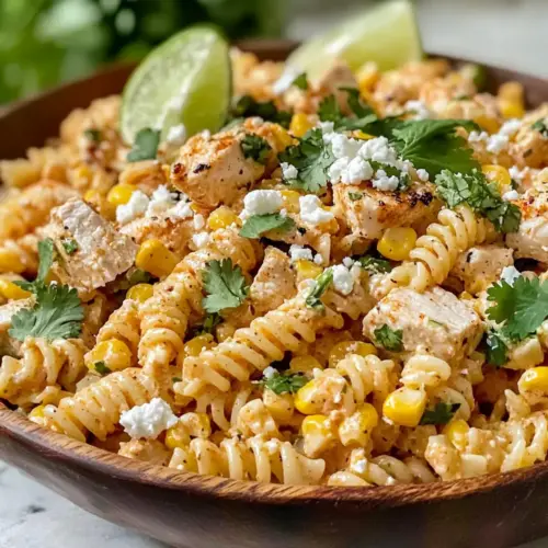 Mexikanischer Straßenmais Hühnchen Nudelsalat