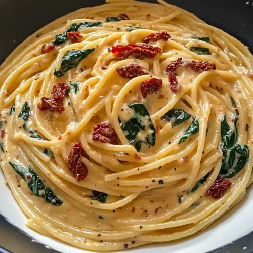 Spaghetti & Spinat mit sonnengetrockneter Tomatensahnesauce